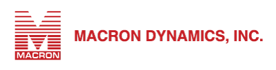 The Macron Dynamics Company Logo. The Large M with "Macron" Under it and then to the left the words "Macron Dynamics, Inc."